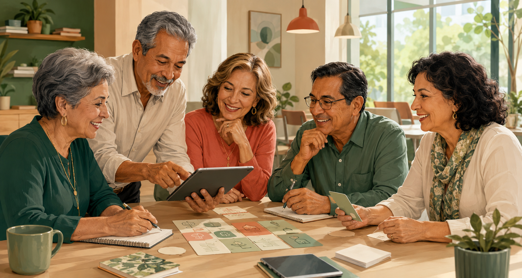 Personas latinoamericanas 55+ aprendiendo, compartiendo y utilizando tecnología