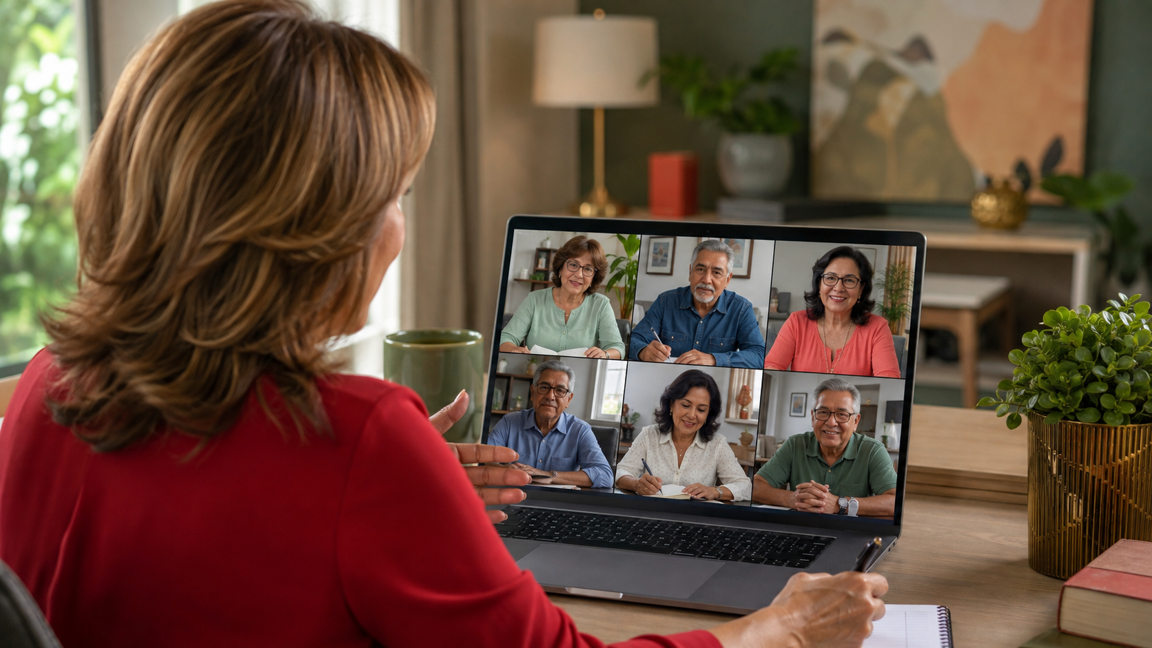 Representante de Mente Activa guiando una experiencia virtual con personas 55+